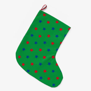 Meia De Natal Grande Padrão de estrelas azul e verde patriótico