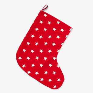Meia De Natal Grande Padrão de estrelas brancas e vermelhas