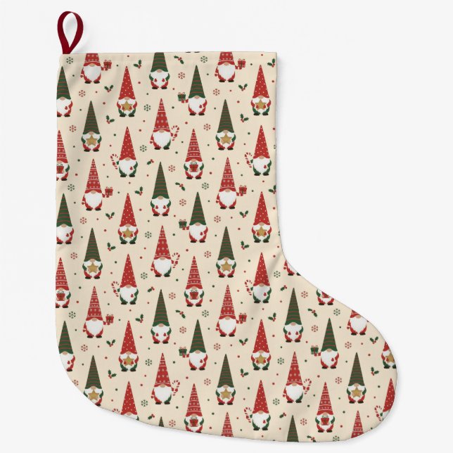 Meia De Natal Grande Padrão de festa de Gnome de Natal (Frente)
