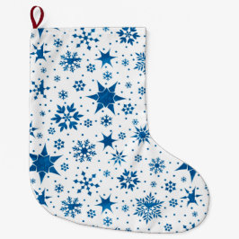 Meia De Natal Grande Padrão de Floco de Neve Azul