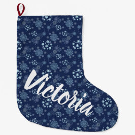 Meia De Natal Grande Padrão de floco de neve azul de Natal
