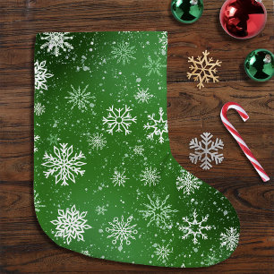 Meia De Natal Grande Padrão de Flocos de Neve Verdes Festa de Inverno