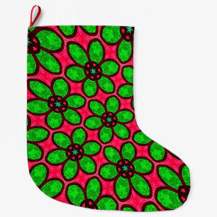 Meia De Natal Grande Padrão de Flores de Abstrato Bonito