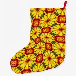 Meia De Natal Grande Padrão de Flores de ouro