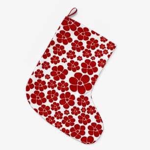 Meia De Natal Grande Padrão de Flores em Vermelho e Branco