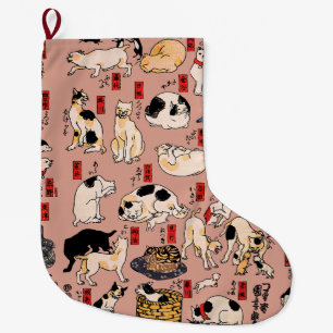 Meia De Natal Grande Padrão de Gato Ukiyo-e Japonês Vintage: Kuniyoshi