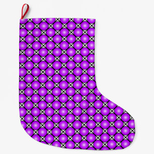 Meia De Natal Grande Padrão de Latice Preta de Pontos Rosa Magenta