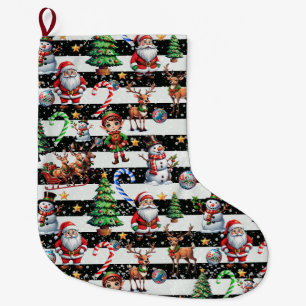 Meia De Natal Grande Padrão de Listras de Natal Decorativas Design