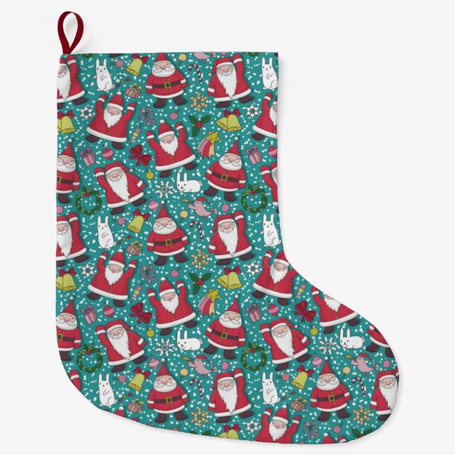 Meia De Natal Grande Padrão de Natal bonito (Frente)
