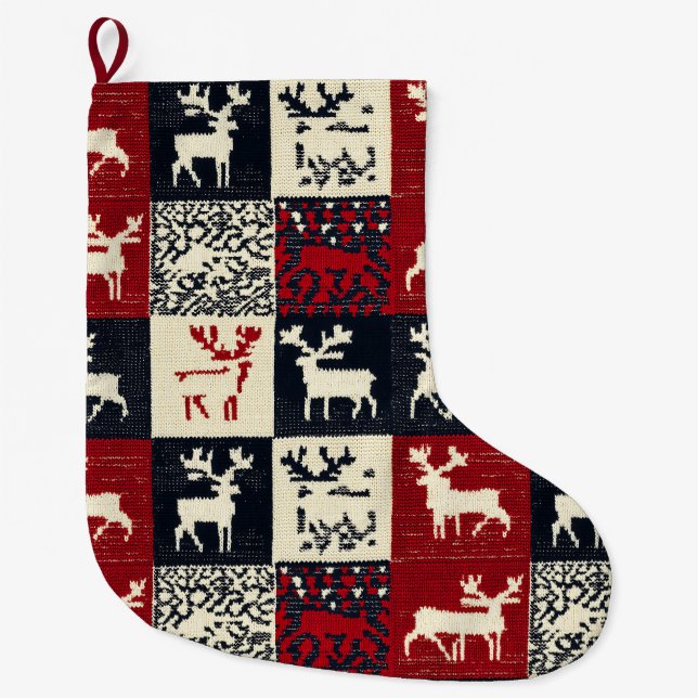 Meia De Natal Grande Padrão de Natal de Patchwork do Knit | Russo (Frente)