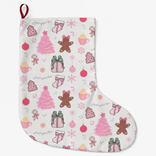 Meia De Natal Grande Padrão de Natal Rosa