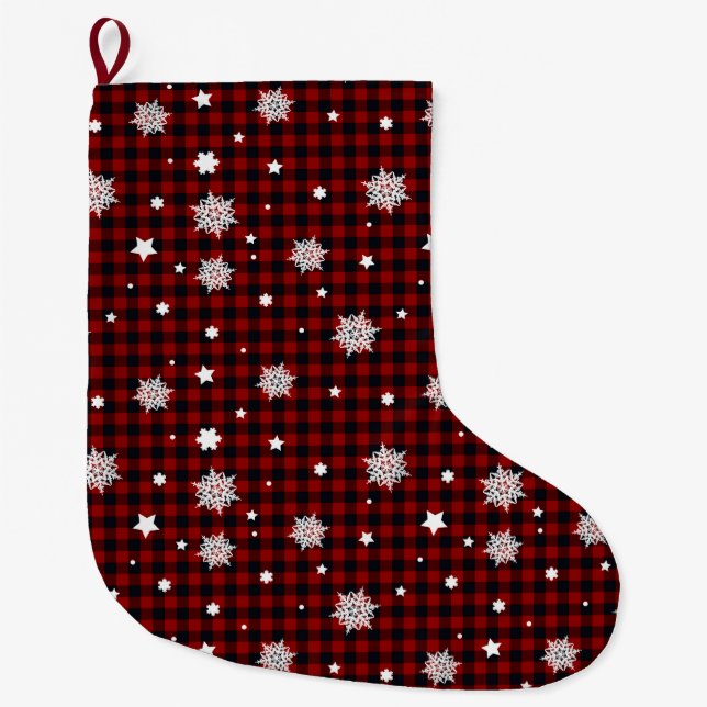 Meia De Natal Grande Padrão de Natal Vermelho  (Frente)