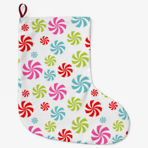 Meia De Natal Grande Padrão de Redemoinho de Hortelã – Design Colorido 