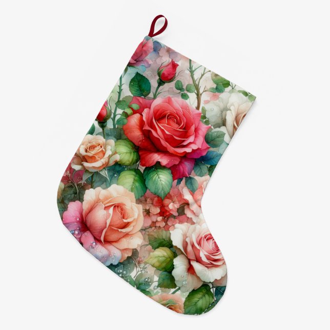 Meia De Natal Grande Padrão de Rosa Caprichosa (Frente (Pendurada))