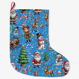 Meia De Natal Grande Padrão Decorativo de Natal com Fundo Azul