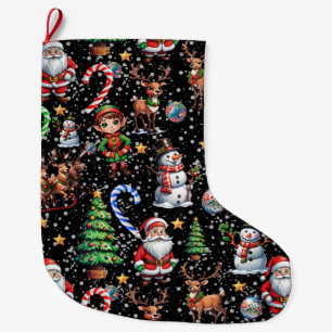 Meia De Natal Grande Padrão Decorativo de Natal com Fundo Preto