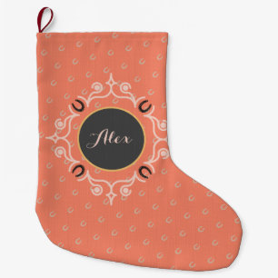 Meia De Natal Grande Padrão Equestre Monograma Lucky Horsferes