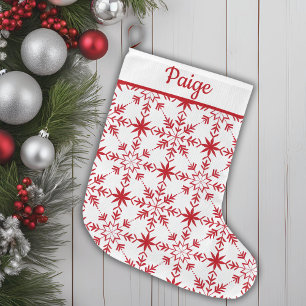 Meia De Natal Grande Padrão Escandinavo Vermelho e Branco Tradicional