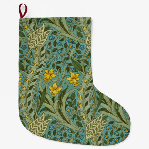 Meia De Natal Grande Padrão Floral de Narciso Clássico William Morris