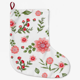 Meia De Natal Grande Padrão Floral Rosa Elegante
