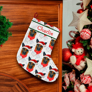 Meia De Natal Grande Padrão Fofo de Pastor Alemão Nome do Cachorro 