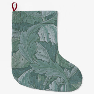 Meia De Natal Grande Padrão Folha de Acanto Azul Teal de William Morris