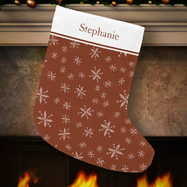 Meia De Natal Grande Padrão Moderno de Floco de Neve Monograma Vermelho