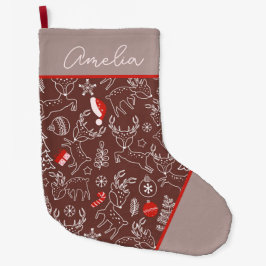 Meia De Natal Grande Padrão Personalizado de Rena de Natal Fofo