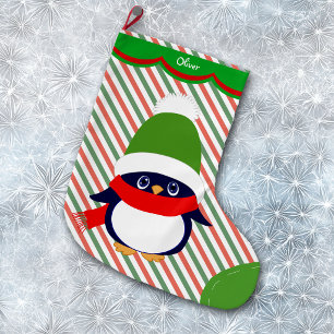 Meia De Natal Grande Padrão Pinguim Inverno Bonito Personalizado