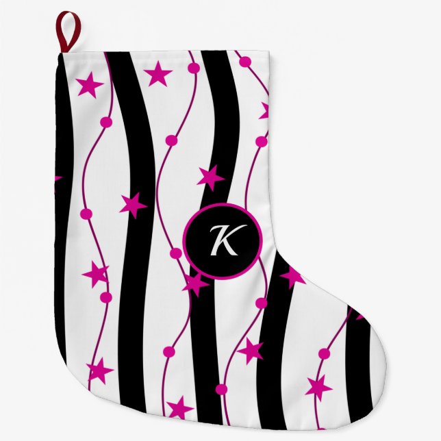 Meia De Natal Grande Padrão rosa preto (Frente)