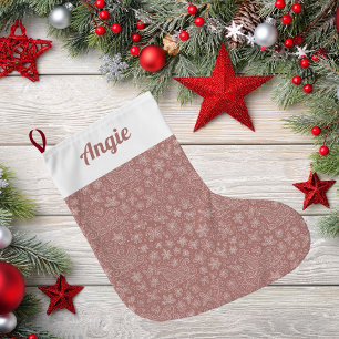 Meia De Natal Grande Padrão Rustic Pink Doodle Christmas Sleigh
