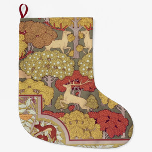 Meia De Natal Grande Padrão Verde Sage Floresta de Veado Stag Vintage
