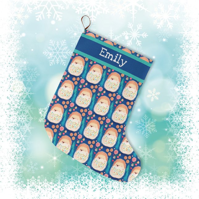 Meia De Natal Grande Padrão Whimsical Hedgehog (Criador carregado)