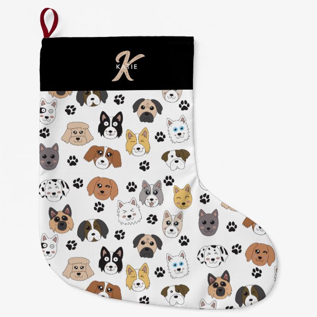 Meia De Natal Grande Padrões Coloridos De Cães Engraçados E Cães Cachor (Frente)