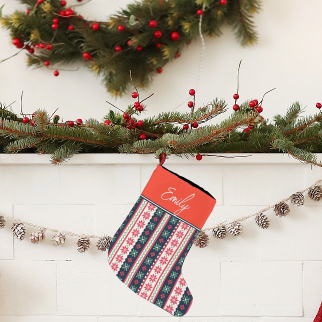 Meia De Natal Grande Padrões de doce feio Feliz Natal (Ugly Sweater Pattern Cute Merry Christmas Large Christmas Stocking)