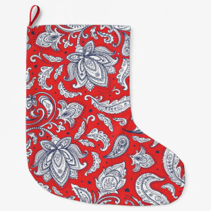 Meia De Natal Grande Padrões de flores vintage vermelhas fofas