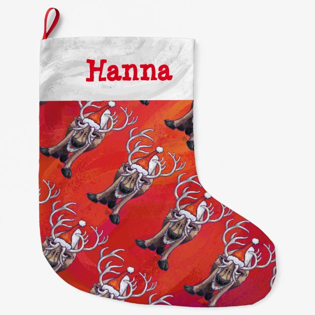 Meia De Natal Grande Padrões de Rena de Cabeças e Caudas Natal (Frente)