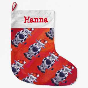 Meia De Natal Grande Padrões de Vaca de Cabeças e Caudas Natal