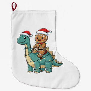 Meia De Natal Grande Pão de gengibre montando um dinossauro Natal Santa