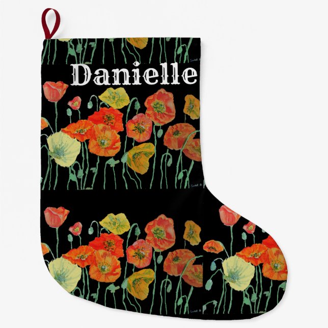 Meia De Natal Grande Papagaios de laranja e amarelo de natal (Frente)