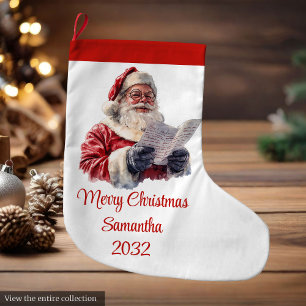 Meia De Natal Grande Papai Noel Alegre Rústico Nome Personalizado Editá