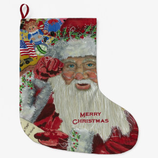 Meia De Natal Grande Papai Noel Clássico - Verificando a Lista de Natal