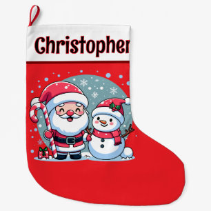 Meia De Natal Grande Papai Noel e Boneco de Neve Vermelhos e Brancos Fo