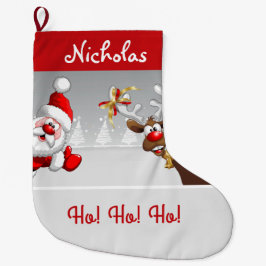 Meia De Natal Grande Papai Noel e Rena de Natal Personalizados Ho! Ho!