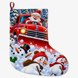 Meia De Natal Grande Papai Noel engraçado despejando neve em bonecos de