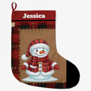Meia De Natal Grande Papai Noel Personalizado Xadrez Búfalo Rústico