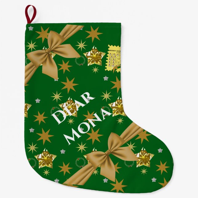 Meia De Natal Grande Papai Noel presente estrela de Natal (Frente)