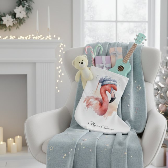 Meia De Natal Grande Papai noel Snowbird Flamingo, personalizado (Criador carregado)