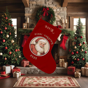 Meia De Natal Grande Papai Noel Vintage Retro