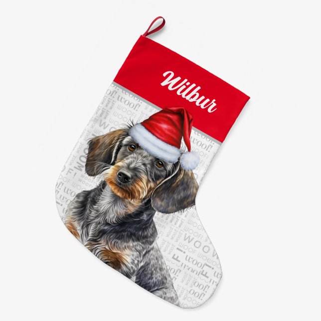 Meia De Natal Grande Papais noeis de Cabelo de Natal Dachshund Nome do  (Frente (Pendurada))